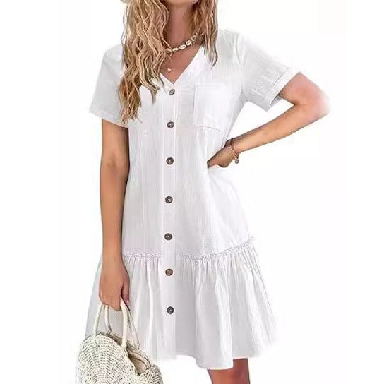 Damen Knielanges Hemdblusenkleid mit Knopfleiste und Rüschen Heidi-Mode
