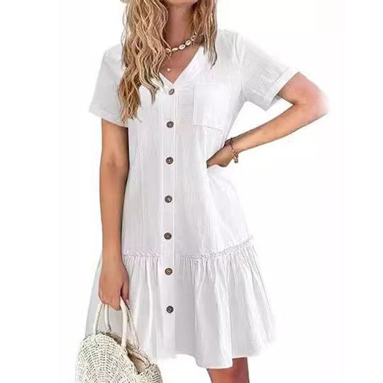 Damen Knielanges Hemdblusenkleid mit Knopfleiste und Rüschen Heidi-Mode