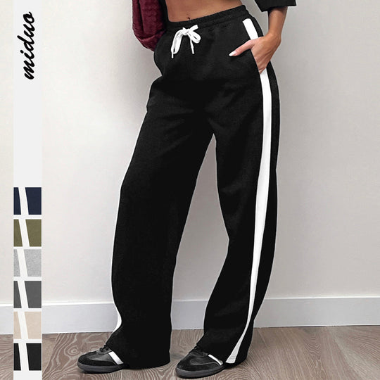 Damen sportliche Freizeithose mit elastischem Bund und seitlichen Kontraststreifen Heidi-Mode