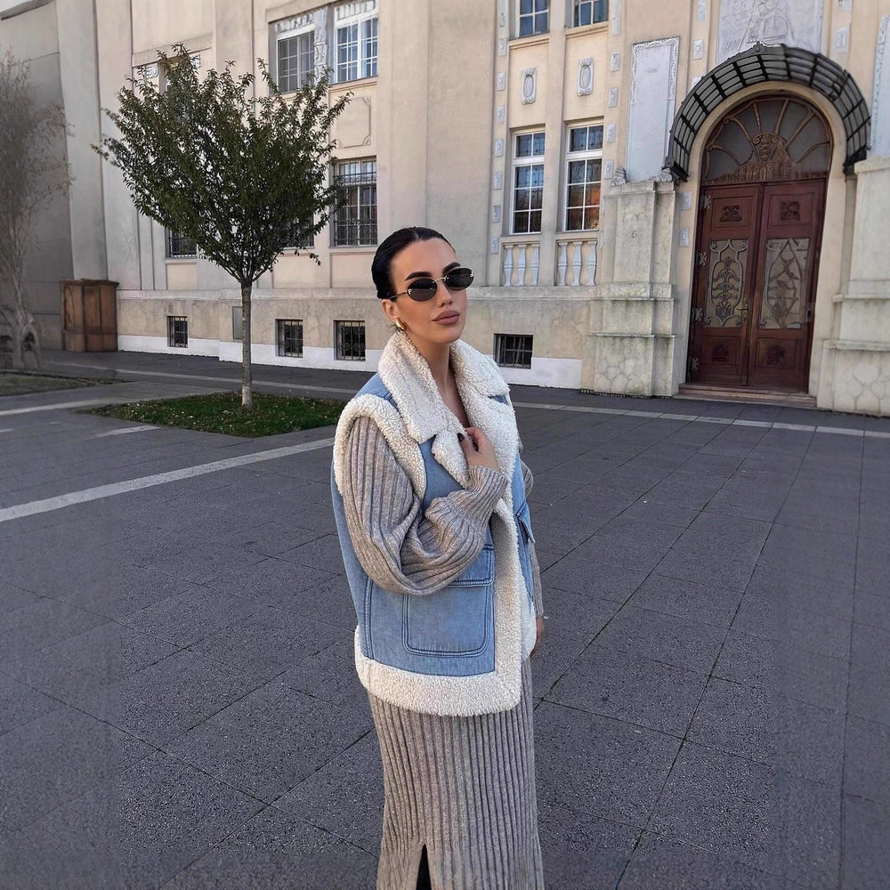 Damen Weste im Vintage-Style aus Denim mit Fleecefutter Heidi-Mode