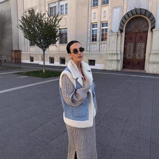 Damen Weste im Vintage-Style aus Denim mit Fleecefutter Heidi-Mode