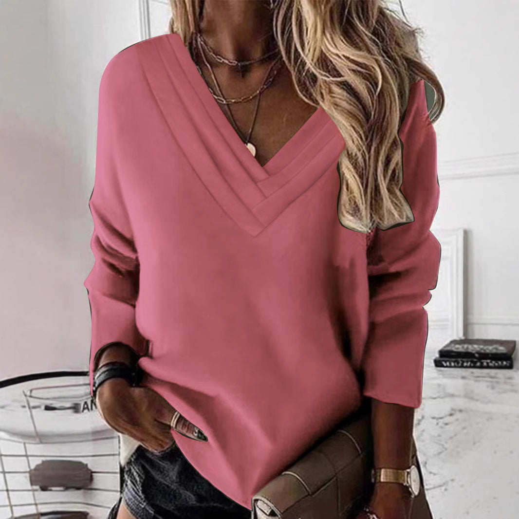 Damen V-Ausschnitt Sweatshirt mit eleganten Faltendetails Heidi-Mode
