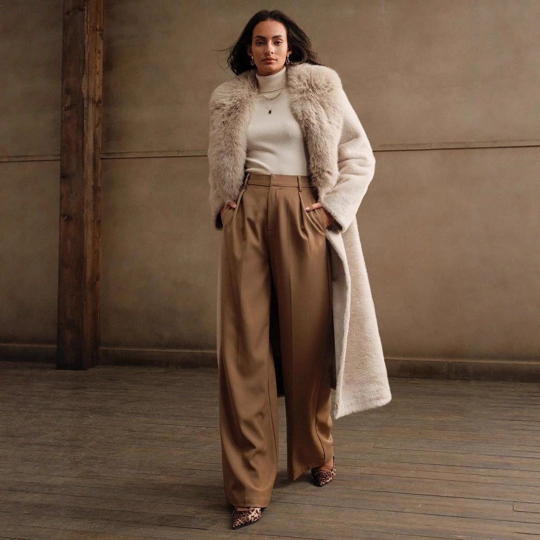 Damen Luxus Kunstpelz-Mantel mit elegantem Revers Heidi-Mode