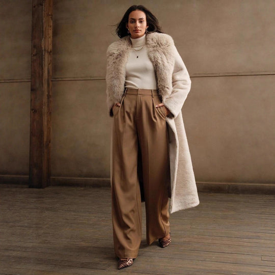 Damen Luxus Kunstpelz-Mantel mit elegantem Revers Heidi-Mode