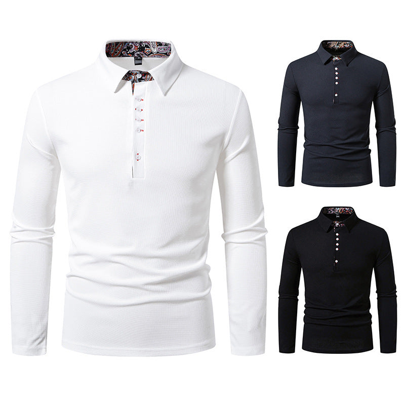 Herren Langarm Poloshirt mit außergewöhnlichem Kragen-Design Heidi-Mode
