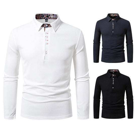 Herren Langarm Poloshirt mit außergewöhnlichem Kragen-Design Heidi-Mode