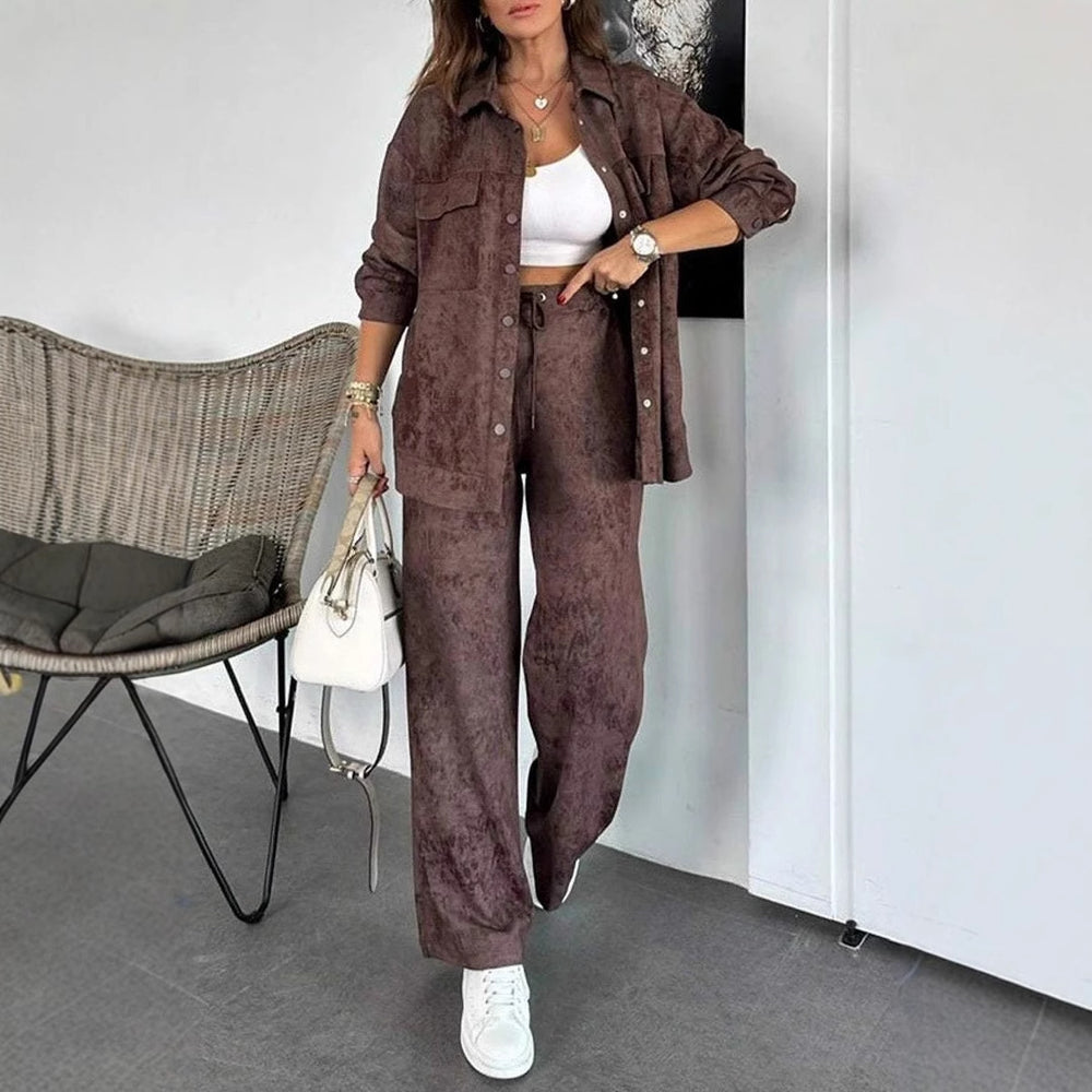 Damen Lässiges Blusen- und Hosen-Set aus weichem Material mit besonderen Texturen Heidi-Mode
