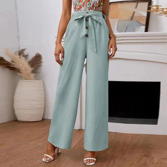 Damen weite Hose mit Bindegürtel und Knöpfen Heidi-Mode
