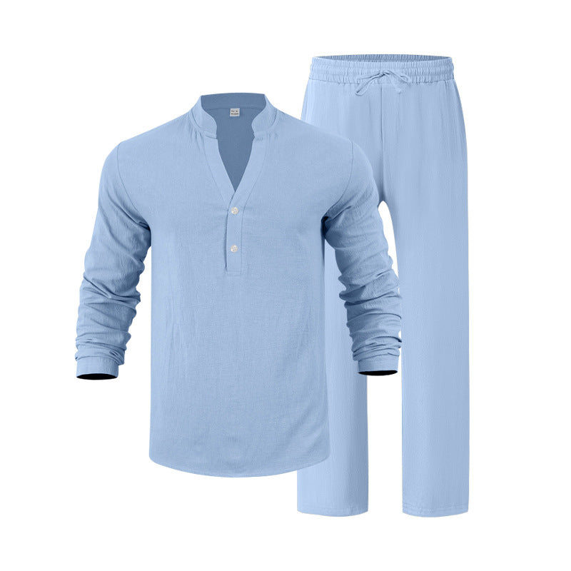 Herren entspannendes Langarm-Hemd & Freizeithose Set Heidi-Mode