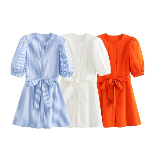 Heidi-Mode | Gestreiftes Kleid Mit Gürtel Kurz Kleid