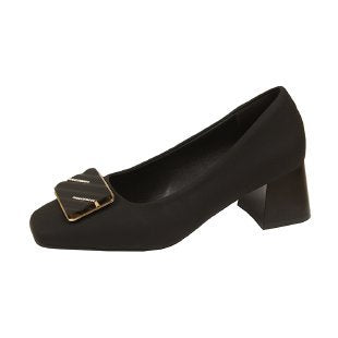 Damen elegante Pumps mit quadratischer Spitze und modischer Schnalle Heidi-Mode