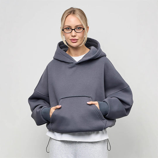 Damen Oversized Kapuzenpullover mit lässigem Schnitt und praktischer Kängurutasche Heidi-Mode
