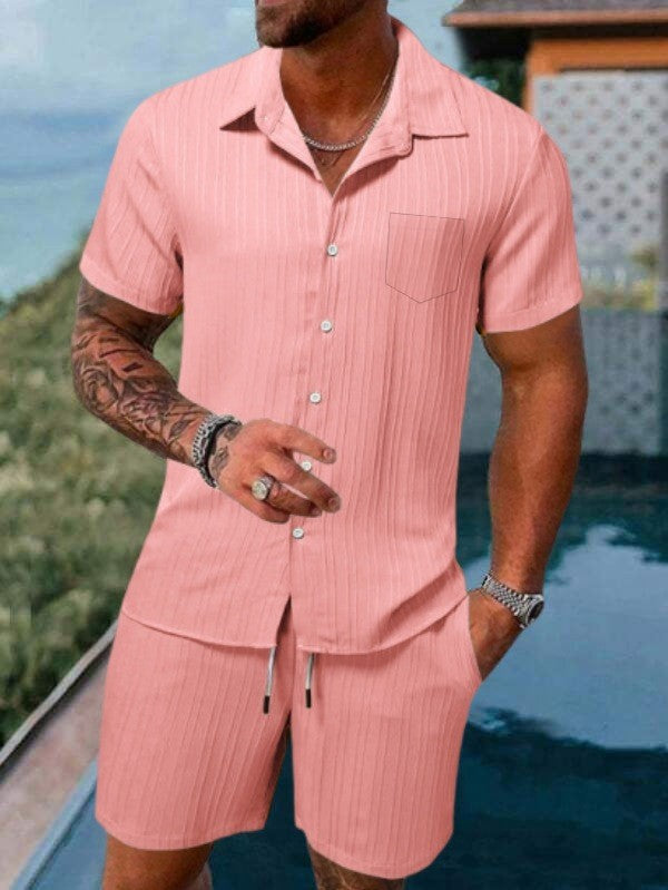 Herren Kurzarm Hemd und Shorts Set mit strukturiertem Design Heidi-Mode
