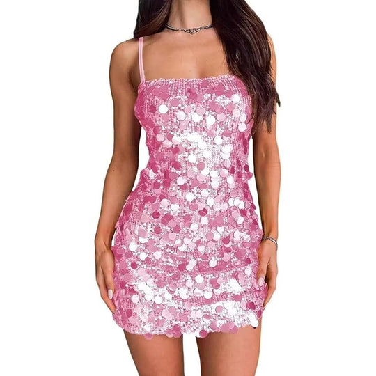 Damen Sexy Minikleid mit funkelnden Pailletten und schmalen Trägern Heidi-Mode