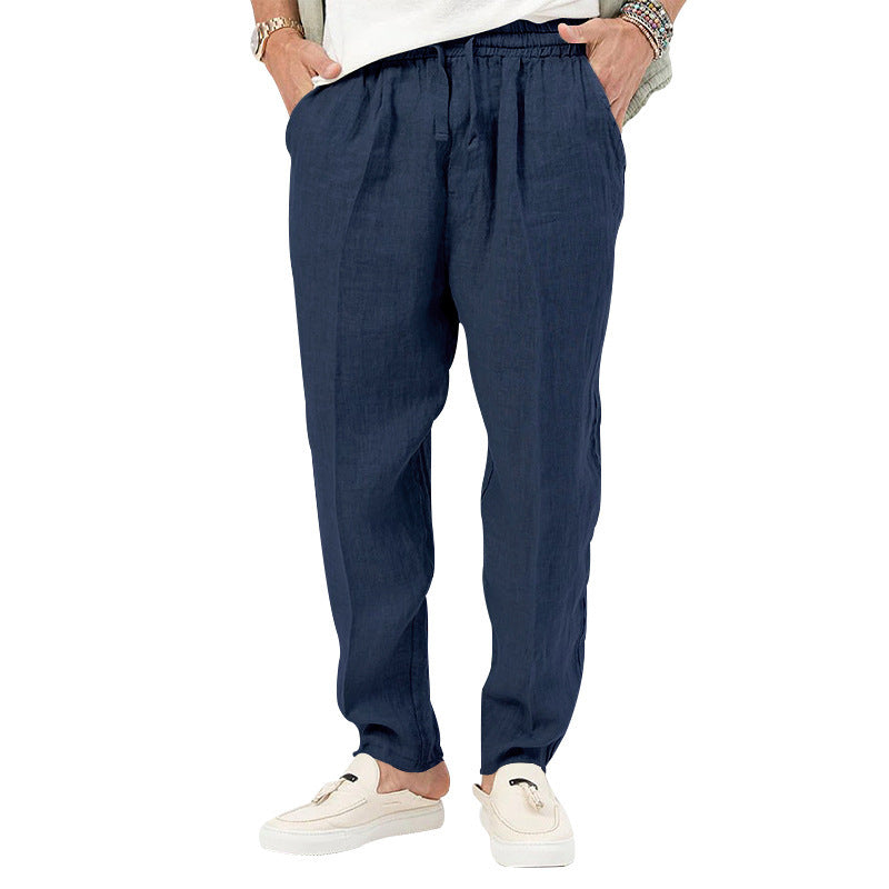 Herren Leichte Leinenhose mit elastischem Bund und praktischen Eingrifftaschen Heidi-Mode