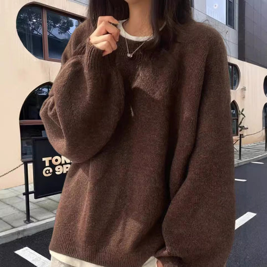 Damen Oversized Strickpullover mit weichem Fleece-Material und modernen Schnittelementen Heidi-Mode