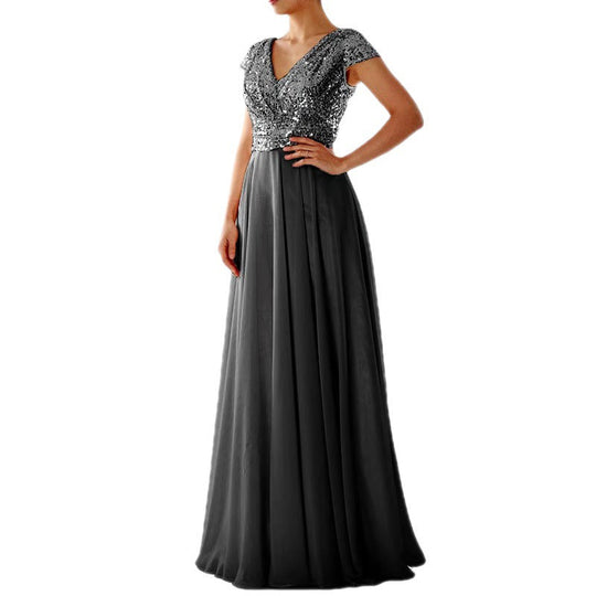 Heidi-Mode | Damen Kurzarm Glitzer Maxi Kleid