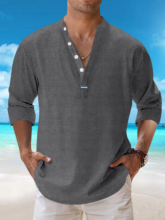 Herren Langarmshirt mit modischer Knopfleiste und elegantem Kragen Heidi-Mode