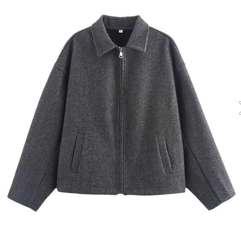 Damen lässige Kurzjacke mit weitem Schnitt und Reverskragen Heidi-Mode