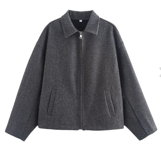 Damen lässige Kurzjacke mit weitem Schnitt und Reverskragen Heidi-Mode