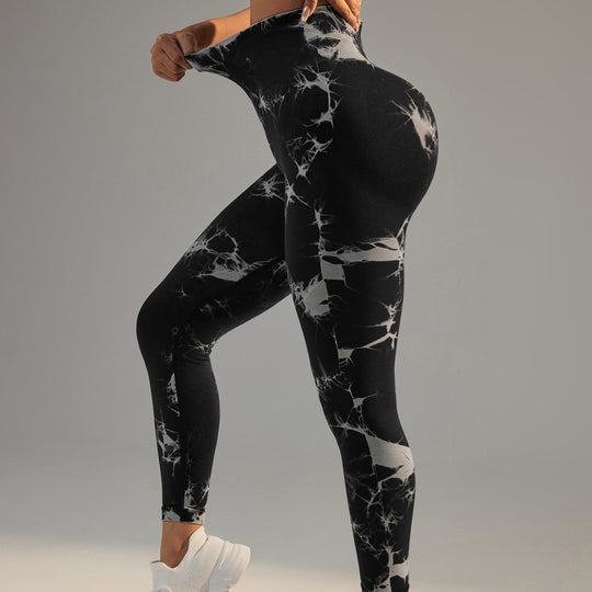 Damen Kompressionsleggings mit hochflexiblem Material und stylischem Marmor-Muster Heidi-Mode