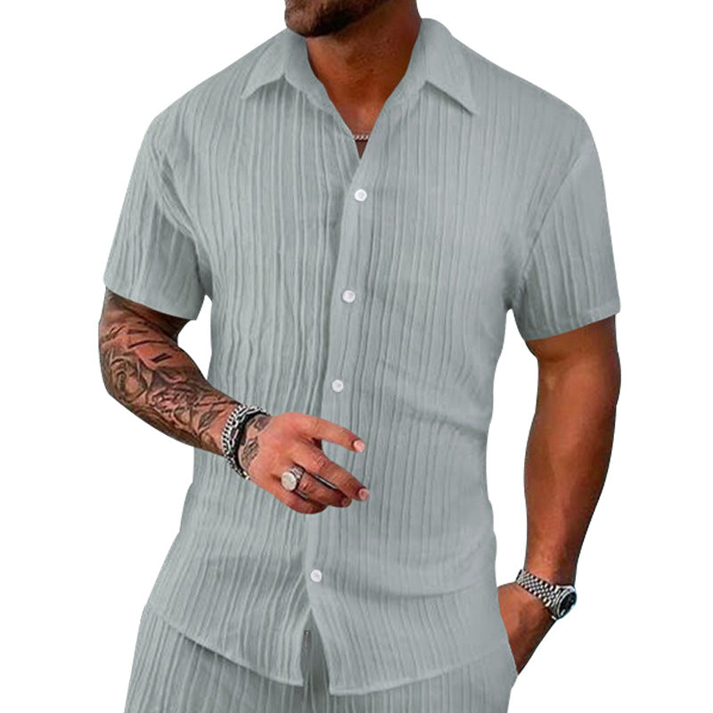 Herren Kurzarm-Hemd mit strukturiertem Design und modernen Knopfdetails Heidi-Mode