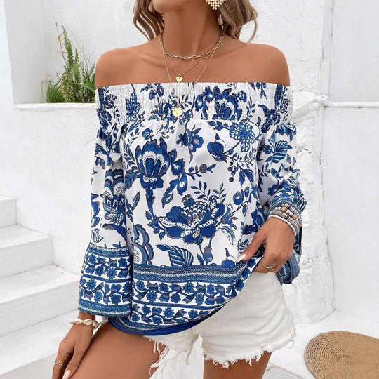 Damen Off-Shoulder Bluse mit floralem Muster und Rüschendetails Heidi-Mode