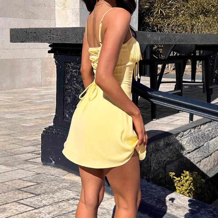 Damen Minikleid mit verstellbaren Trägern und Rüschendetails Heidi-Mode