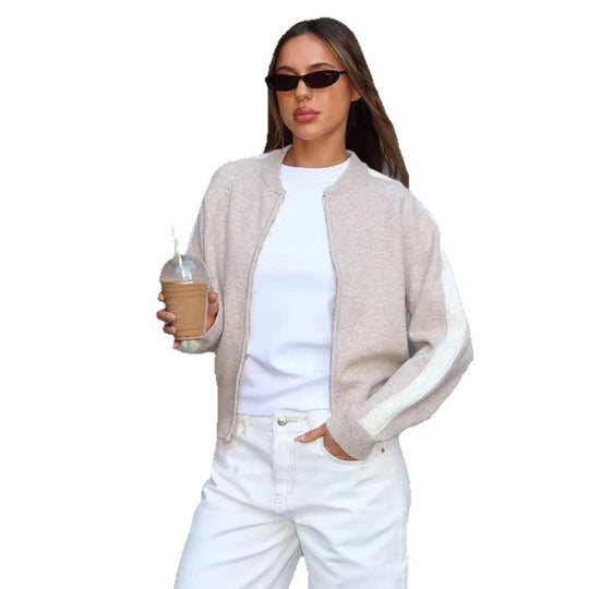 Damen sportlicher Strickpullover mit modischem Streifenmuster Heidi-Mode