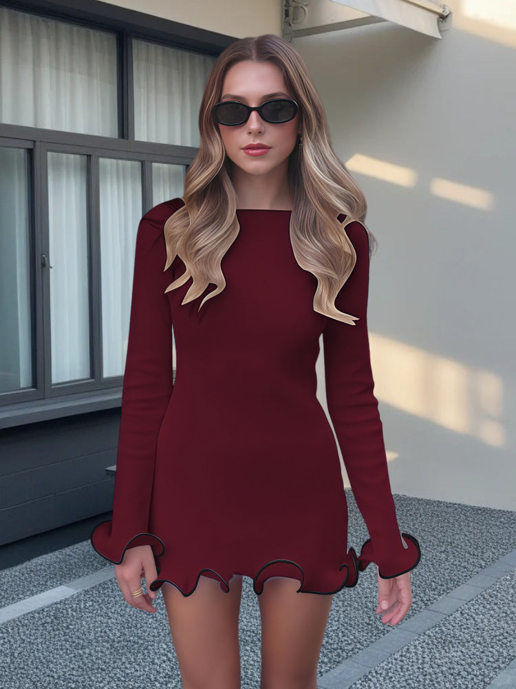 Damen Elegantes Minikleid mit skulpturalen Volantärmeln und figurbetontem Schnitt Heidi-Mode