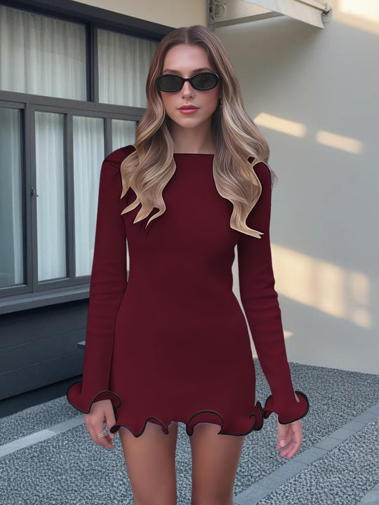 Damen Elegantes Minikleid mit skulpturalen Volantärmeln und figurbetontem Schnitt Heidi-Mode