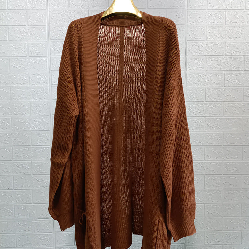 Damen lässige Strickjacke mit offener Front und großzügigen Ärmeln Heidi-Mode