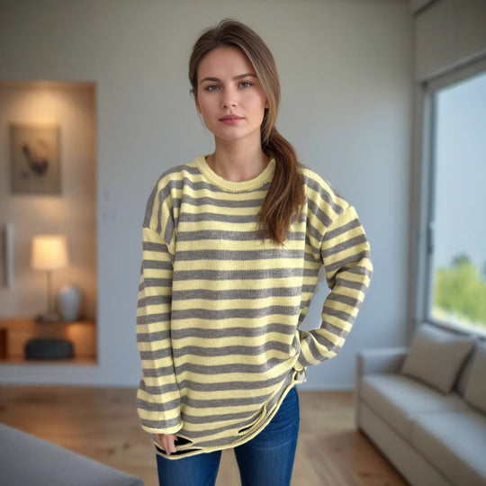 Damen lässiger Oversize-Pullover mit breiten Streifen Heidi-Mode