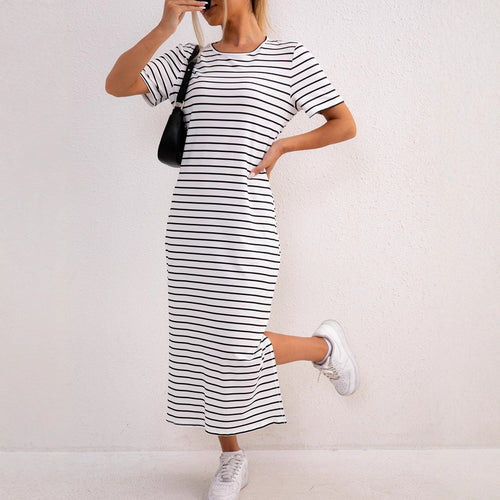 Damen gestreifte Midi-Kleid Heidi-Mode