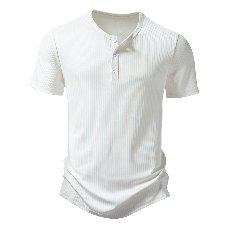 Herren stylisches Kurzarm-Henley-Shirt mit strukturiertem Design und zwei Knopf-Details Heidi-Mode