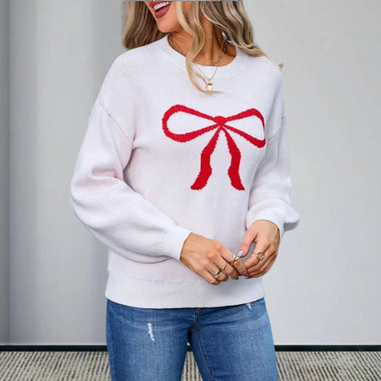 Damen Strickpullover mit charmantem Schleifenmotiv und modischen Details Heidi-Mode