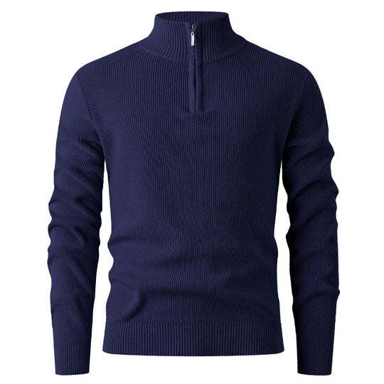 Herren Strickpullover mit halbem Reißverschluss und Rippenstruktur Heidi-Mode