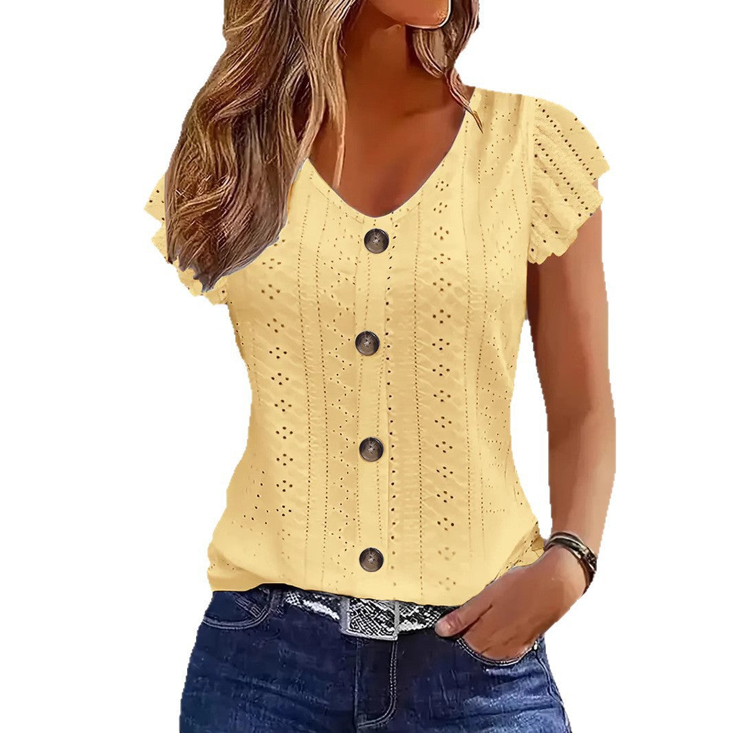 Damen Bluse mit Rüschendetails und Knopfverschluss Heidi-Mode