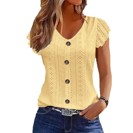 Damen Bluse mit Rüschendetails und Knopfverschluss Heidi-Mode