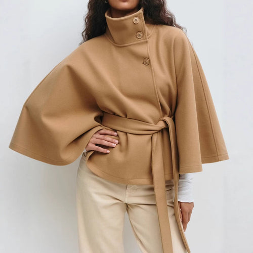 Damen Wickeljacke mit elegantem Stehkragen und weit geschnittenen Ärmeln Heidi-Mode