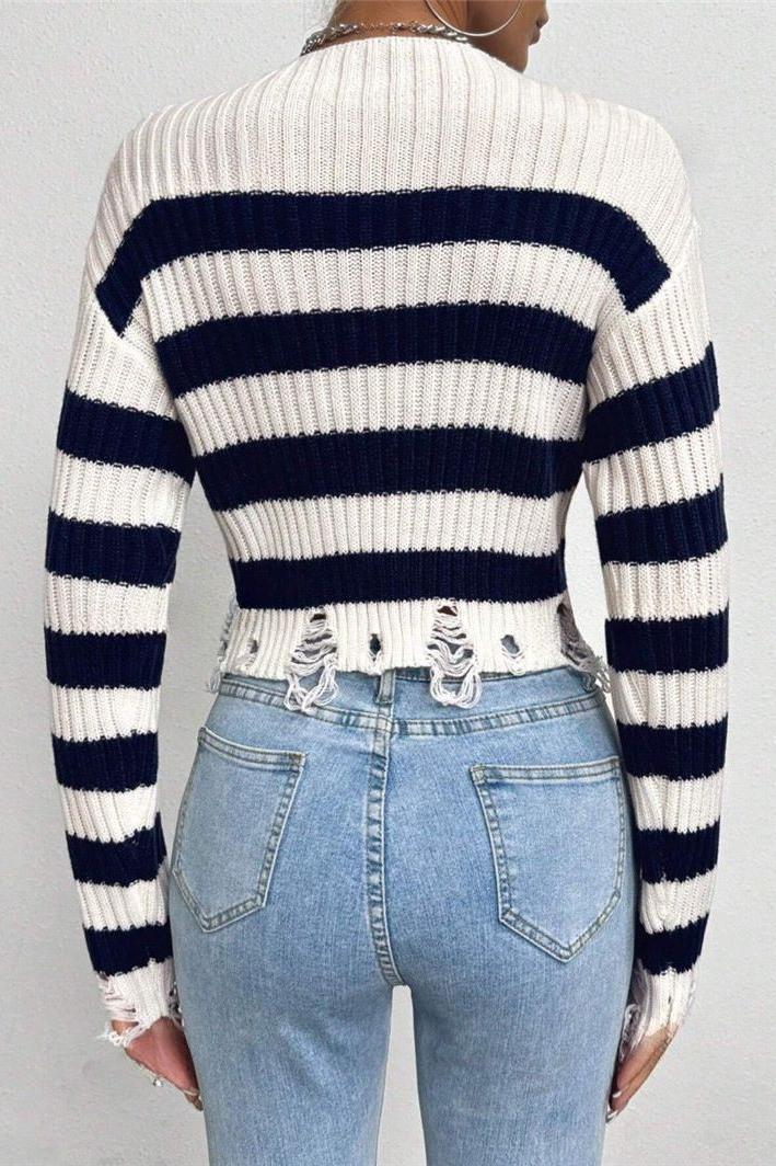 Heidi-Mode | Rundhals Kurz Gestreifter Pullover