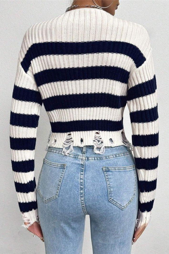 Heidi-Mode | Rundhals Kurz Gestreifter Pullover