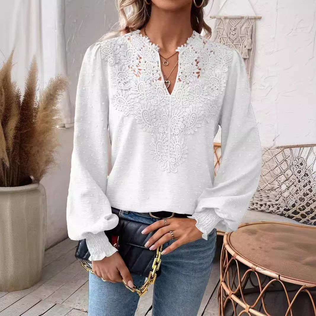 Damen elegante Bluse mit kunstvollen Spitzenverzierungen Heidi-Mode