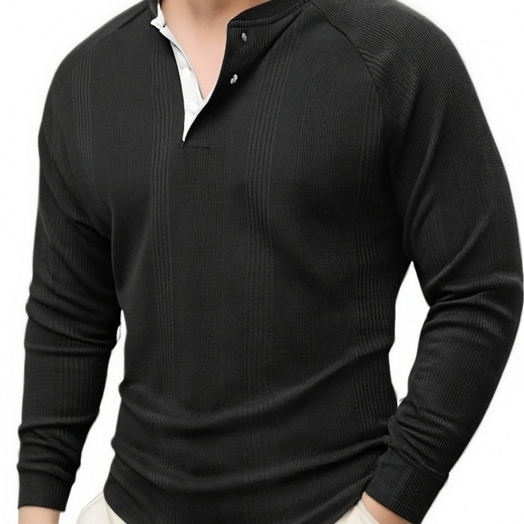 Herren Langarm Henley-Shirt mit strukturierter Oberfläche Heidi-Mode