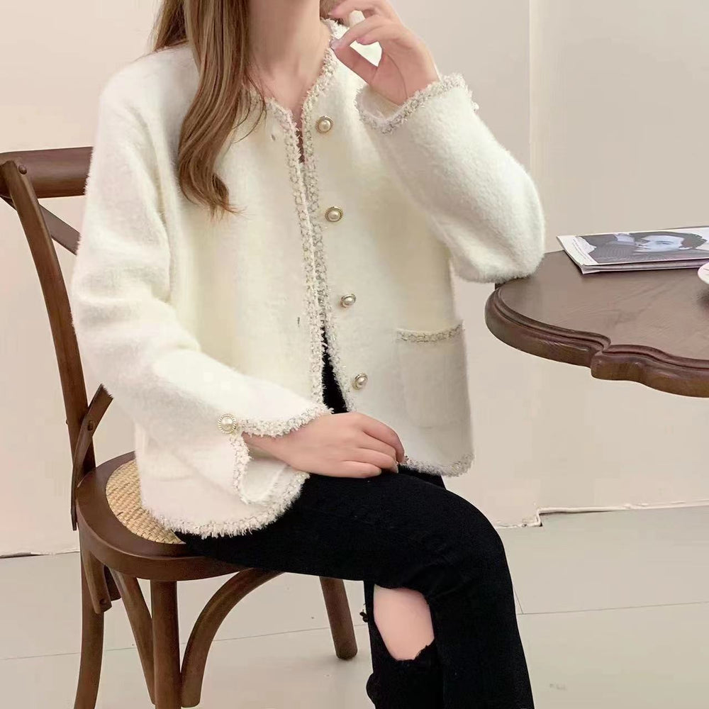 Damen Bouclé-Jacke mit eleganten Perlenknöpfen Heidi-Mode