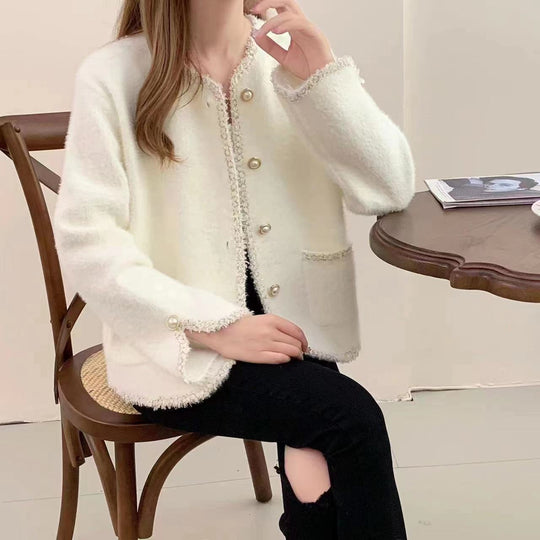 Damen Bouclé-Jacke mit eleganten Perlenknöpfen Heidi-Mode