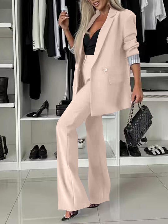 Damen elegantes und modernes Anzug-Set mit weitem Hosenbein und tailliertem Blazer Heidi-Mode