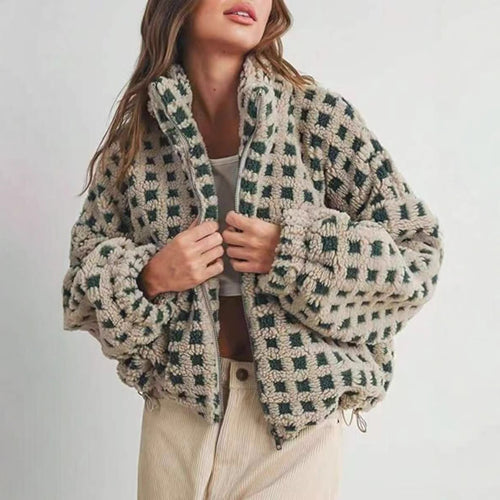 Damen kuschelige Fleecejacke im modernen Karodesign Heidi-Mode
