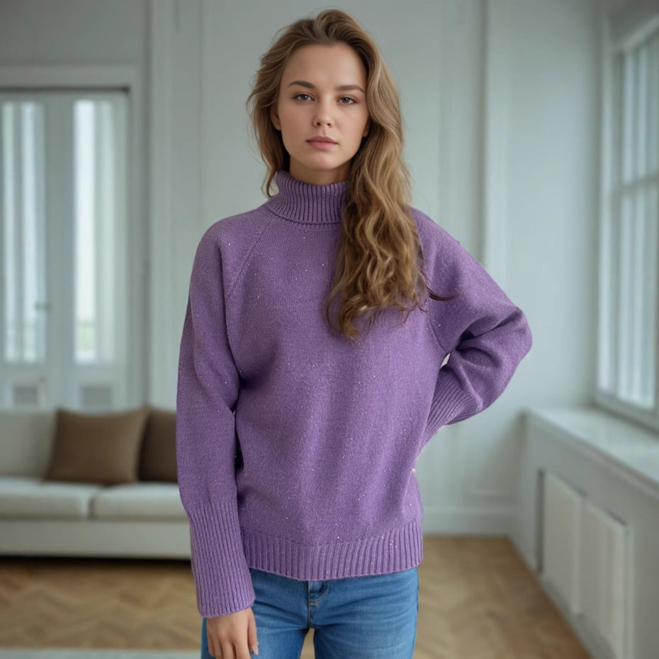 Damen Rollkragenpullover mit strukturiertem Design und Glitzerakzenten Heidi-Mode