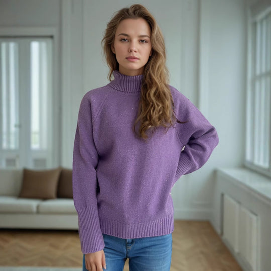 Damen Rollkragenpullover mit strukturiertem Design und Glitzerakzenten Heidi-Mode
